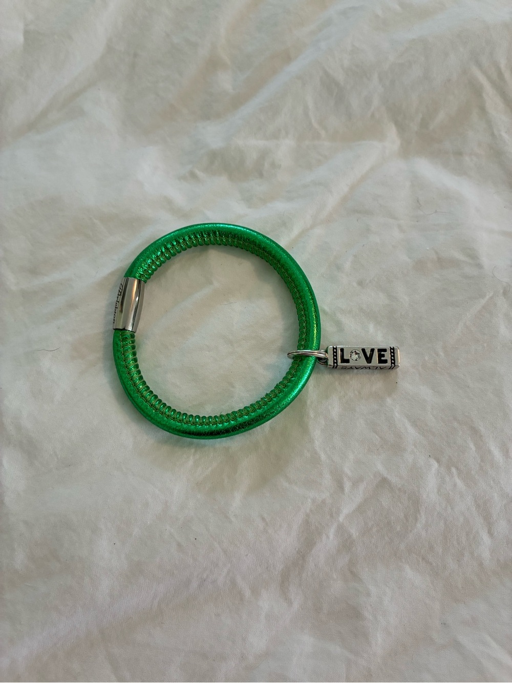 Brighton Green Coil Bracelet with Silver LOVE Charm